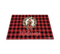 Buon Natale Con Il Mio Amato Cane Airedale Red Buffalo Check Plaid Tappeto Ingresso Casa Antiscivolo Tappetini Porta Dingresso Confortevole Tappeti D'Ingresso Per Balcone Interno 40X60Cm