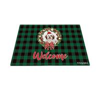 Buon Natale Con Il Mio Amato Cane Lhasa Apso Plaid Verde Bufalo A Quadri Tappetino Da Bagno Antisporco Tappetini Porta Dingresso Resistente Zerbino Di Benvenuto Per Soggiorno Balcone 40X60Cm