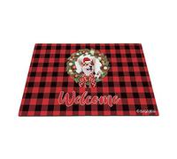Buon Natale Con Il Mio Amato Cane Welsh Corgi Pembroke Red Buffalo Check Plaid Tappeti D'Ingresso Antiscivolo Tappetini Porta Dingresso Divertenti Tappeto Ingresso Casa Per Interno Balcone 40X60Cm