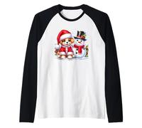 Buon Natale Cucciolo e Pupazzo di Neve gioiosa Vacanza Maglia con Maniche Raglan
