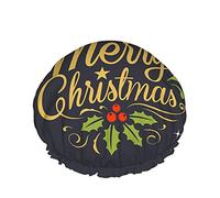 Buon Natale Cuffie da doccia Sfondo nero Albero di Natale verde Foglie di agrifoglio Bacca rossa Stella Donna Copricapo riutilizzabile a doppio strato Cappello da doccia morbido per tutta la lunghez