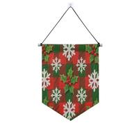 Buon Natale Fiocchi di neve bianchi Agrifoglio appeso banner in tessuto con asta telescopica bandiere banner decorazioni da appendere per porte, pareti, finestre, giardini, cortile suministros para