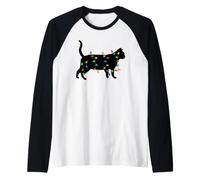 Buon Natale Natale Luci Albero Regalo Gatto Maglia con Maniche Raglan