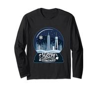 Buon Natale New York skyline in neve globo neve scintille Maglia a Manica