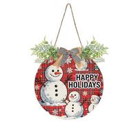 Buon Natale Pupazzo di neve Rosso Plaid Decorativo esterno benvenuto porta segno divertente autunno ghirlande per porta d'ingresso per primavera estate autunno inverno vacanze Halloween Natale Pasqua