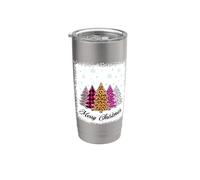 Buon Natale rosa albero leopardo plaid sbiancato Donne Ragazze Bicchiere termico in acciaio inox doppia parete