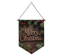Buon Natale Testo Agrifoglio appeso banner in tessuto con asta telescopica gagliardetti banner bandiere decorazioni per feste all'aperto per porte, pareti, finestre, giardini, banderine da cortile