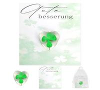 Buon regalo di miglioramento, quadrifoglio portafortuna con biglietto e sacchetto di organza, quadrifoglio per donne, uomini, coppie, amici, angelo custode, regalo per occasioni speciali come esame