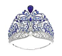 Buona Corona Brillante Strass Tiara Cerchio Completo Grande Corona Regolabile Sposa Festa Di Nozze Grandi Corone Delicato Confortevole(Blue)