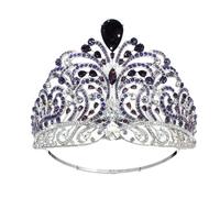 Buona Corona Brillante Strass Tiara Cerchio Completo Grande Corona Regolabile Sposa Festa Di Nozze Grandi Corone Delicato Confortevole(Purple)