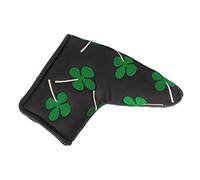 Buona Fortuna Copri testa per putter da golf a quattro foglie, copri putter a lama a forma di L con spesso rivestimento in peluche, chiusura a strappo e design in tessuto PU per (Nera)
