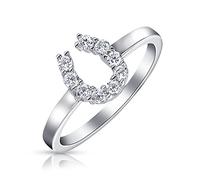 Buona fortuna Cubic Zirconia Pave CZ Equine Cowgirl Equestre Buona fortuna Anello a ferro di cavallo occidentale Gioielli per donne adolescenti .925 Sterling Silver