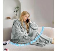 Buona Nite Cuddle coperta manica felpa con cappuccio coperta maglione da donna felpe oversize con tasche flanella Grigio 90x130cm