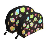 Buona Pasqua Uova di Pasqua colorate, Borsa per trucco a conchiglia Portamonete da donna Borsa da toilette piccola Borsa per cosmetici 2 pezzi