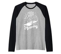BUONGIORNO Divertente Skelton con caffè in Tomba Meme Maglia con Maniche Raglan