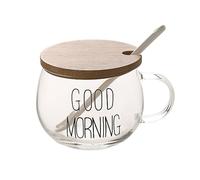 BUONGIORNO Lettera Trasparente Tazza Per Caffè Latte Tè Yogurt Tazza Di Vetro Impugnatura Bicchieri Con Coperchio In Bambù Cucchiaio Di Tulipano