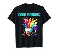 Buongiorno Saluto Tazza Di Caffè Bella Arcobaleno Colori Maglietta