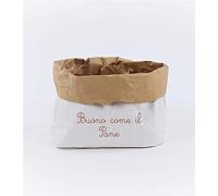 Buono Come Il Pane, Sacchetto portapane Ecologico e Riutilizzabile più Volte, Cesto portapane in Carta Kraft ad Uso Alimentare, Cestino Porta Pane e Porta grissini Bianco/Avana, 30+11x18