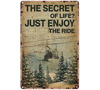 Buoraev Secrets Of Life - Targa in metallo con scritta "Just Enjoy The Ride", motivo: impianti di risalita da sci, località sciistiche, decorazione da parete, 30,5 x 40,6 cm