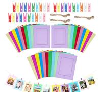 BUOSHUO Set di 30 Cornici Foto da Parete in Cartone - Portafoto Multiplo con Clip Legno e Corda - 11.5x15.5 cm per Porta Foto Polaroid, Bacheca Foto - Decorazione Casa, Scuola, Ufficio