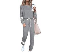 BUOYDM Tuta Donna Due Pezzi Sportive Completa Set Pullover + Pantaloni Casual Pigiama Casa Tempo Libero Yoga Sportswear, Grigio 2XL