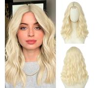 BUPPLER 613 Parrucca bionda 45,72 cm Parrucche di media lunghezza per le donne a riga centrale sintetica capelli ondulati parrucca con ciocche migliorate,Parrucca naturale per tutti i giorni feste