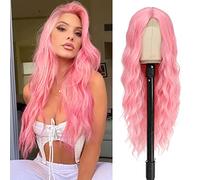 BUPPLER Cosplay Long Pink Wig 28 Inch Middle Part Sintic Wig Realistic Gifts Party Wigs for Women Daily Use Colorful Wigs (Rosa)