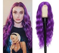 BUPPLER Cosplay Long Purple Wig 28 Inch Middle Part Sintic Wig Realistic Gifts Party Wigs for Women Daily Use Colorful Wigs (Viola)