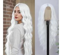 BUPPLER Cosplay Long White Wig 28 Inch Middle Part Sintic Wig Realistic Gifts Party Wigs for Women Daily Use Colorful Wigs (White)