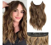BUPPLER Extension per capelli 40,6 cm Invisible Secret Hair Extension regolabili lunghe ondulate sintetiche aggiornamento 4 clip sicure in pezzi per capelli, marrone medio misto con marrone dorato