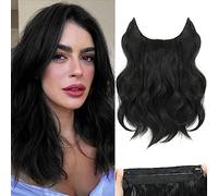 BUPPLER Halo - Extension per capelli con filo invisibile, 30,5 cm, lunghezza regolabile, capelli ondulati, sintetici, 4 clip sicure in parrucca, 30,5 cm, nero notte
