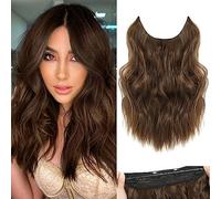 BUPPLER Halo - Extension per capelli con filo invisibile, 30,5 cm, lunghezza regolabile, capelli ondulati, sintetici, 4 clip sicure in parrucca, 30,5 cm, castano