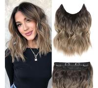 BUPPLER Halo - Extension per capelli con filo invisibile, 30,5 cm, lunghezza regolabile, capelli ondulati lunghi, sintetici, 4 clip sicure per capelli da 30,5 cm, biondo scuro sfumato