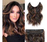 BUPPLER Halo - Extension per capelli con filo invisibile, 30,5 cm, lunghezza regolabile, capelli ondulati lunghi, sintetici, 4 clip di sicurezza, 30,5 cm, nero marrone con riflessi