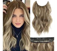 BUPPLER Halo Hair Extension 16 pollici Invisible Wire Hair Extension Adjustable Long Wavy Hair Extension Sintic Upgrade 4 Secure Clip in Hairpieces 16 pollici, Medium Brown Mix Medium Blonde