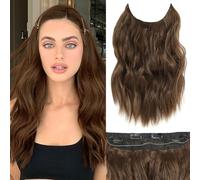 BUPPLER Halo Hair Extension Extension 16 pollici Invisible Wire Hair Extension Adjustable Long Wavy Hair Extension Sintic Upgrade 4 Secure Clip in Hairpieces 16 Inch, Medium Brown