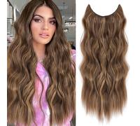 BUPPLER Halo Hair Extension Extension 24 pollici Invisible Wire Hair Extension Adjustable Long Wavy Hair Extension Sintic Upgrade 4 Secure Clip in Hairpieces 24 inch Medium Brown Mixed Golden Brown