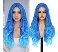 BUPPLER Ombre Blu Parrucca 66 cm Tenda Pony Parrucche per donne ondulate lunghe a strati parrucca sintetica pretagliata senza colla capelli naturali per l'uso quotidiano su