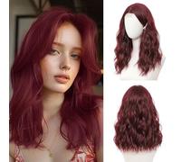 BUPPLER Parrucca bordeaux 45,72 cm Parrucche di media lunghezza per donne a riga centrale, parrucca ondulata sintetica con ciocche migliorate,Parrucca naturale per tutti i giorni feste/Halloween