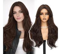 BUPPLER Parrucca marrone cioccolato 66 cm tenda pony parrucche per donne ondulate lunghe a strati parrucca sintetica pretagliata senza colla capelli naturali per l'uso quotidiano su