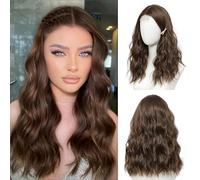 BUPPLER Parrucca marrone dorato 45,72 cm Parrucche di media lunghezza per donne a riga centrale capelli sintetici parrucca ondulata con ciocche migliorate,Parrucca naturale per tutti i giorni feste