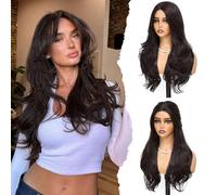BUPPLER Parrucca marrone scuro 66 cm tenda pony parrucche per donne ondulate lunghe a strati parrucca sintetica pretagliata senza colla capelli naturali per l'uso quotidiano su