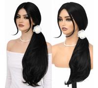 BUPPLER Parrucca nera 66 cm tenda pony parrucche per le donne ondulate lunghe a strati parrucca sintetica pretagliata senza colla capelli naturali per l'uso quotidiano su