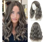 BUPPLER Parrucca ondulata marrone platino 45,72 cm Parrucche di media lunghezza per le donne a riga centrale capelli sintetici parrucca ondulata con ciocche migliorate,Parrucca naturale per tutti i