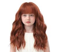 BUPPLER Parrucca per bambini Auburn con frangia, 14 pollici, per Halloween, cosplay, capelli sintetici ondulati con spiaggia aggiornata, parrucca lunga con spalle per feste in costume (14 pollici