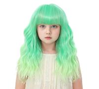 BUPPLER Parrucca per bambini, verde menta con pony, 14 pollici, per Halloween, cosplay, capelli sintetici ondulati con spiaggia aggiornata, per feste in costume (14 pollici, verde menta)