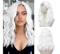 BUPPLER White Wig 18 pollici Medium Length Wigs for Women Middle Part Synthetic Hair Wavy Wig with Upgraded Strands,Natural Hair Wig for Daily Party/Halloween Use 18 pollici, White