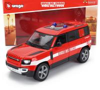 Burago Land Rover Defender Vigili del Fuoco, Modello in Scala 1:24, Veicolo di Emergenza Italiano, Rosso con Dettagli Bianchi