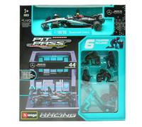 BURAGO 1/43 PIT STOP SET MERCEDES F1 W14 HAMILTON 2023 MODELLINO STATICO DIECAST