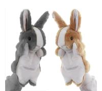 Burattini a mano, 2 pezzi, pupazzo a mano, con coniglio, morbido pupazzo a mano, per i giochi di ruolo immaginativi, la narrazione di storie, il teatro delle marionette (grigio + marrone)